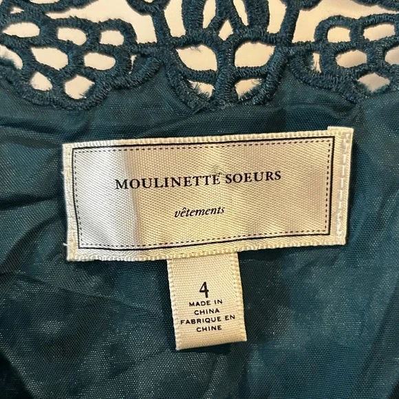 🦚EUC Anthropologie Moulinette Soeurs Silk Blend Burnout Velvet Teal Dress Size 4 - Picture 6 of 9
